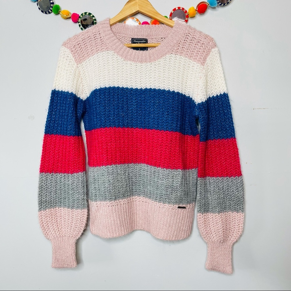 A&F color block thick knit puff knit sweater